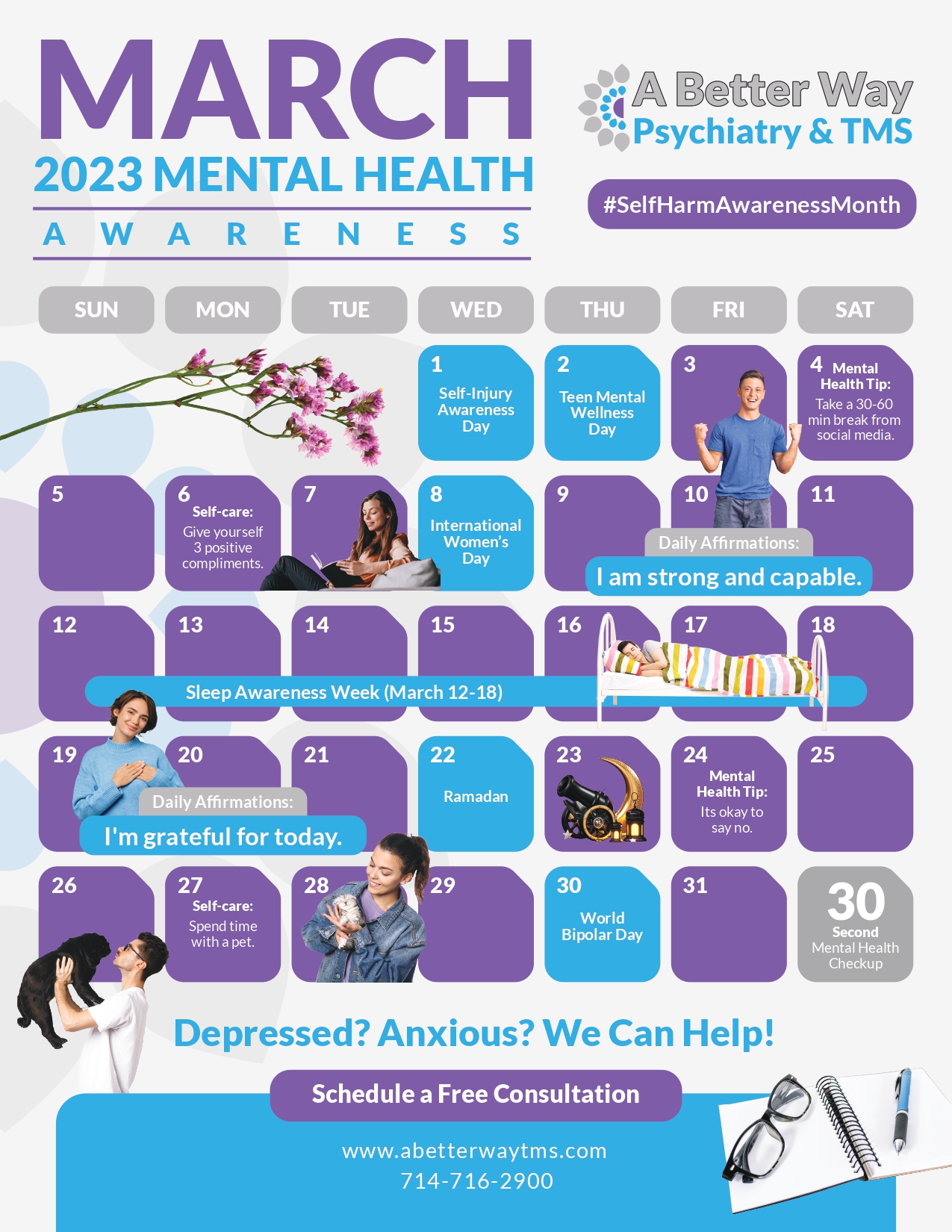 2023 Mental Health Awareness Calendar A Better Way TMS