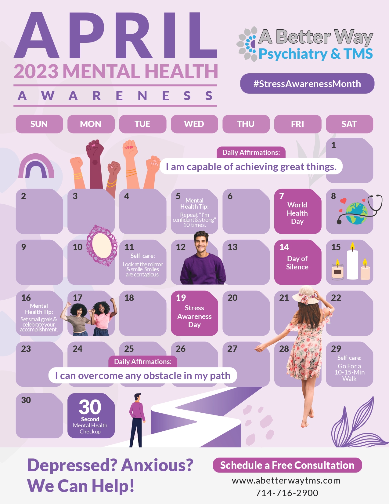 2023 Mental Health Awareness Calendar A Better Way TMS